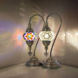 Set Of 2 Moroccan Swan Neck Table Lamp, Unique Mosaic Desk Bedside Stained Glass Globe Lamp - thumbnail 3