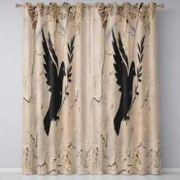 Black Peace Dove Olive Branch Minimalist Wall Art Distinctive Home Decor Readymade Eyelet Ring Top Thermal 100% Blackout Curtains - thumbnail 3