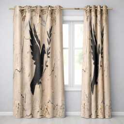 Black Peace Dove Olive Branch Minimalist Wall Art Distinctive Home Decor Readymade Eyelet Ring Top Thermal 100% Blackout Curtains