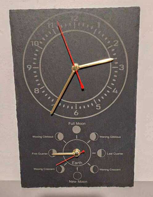 Laser Engraved Time & Moon Phase Indoor Slate Wall Clock 20cm X 30cm - image 1