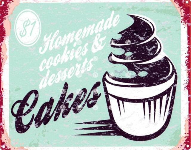 Retro Cakes Advertisement Sign Vintage Style Cafe Wall Art