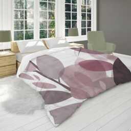 Earthtone Abstract Leaves Comforter, Artistic Boho Nature Bedding, Minimalist Monochrome Botanical Light Red Purple On White #136 - thumbnail 2