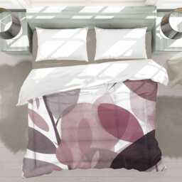 Earthtone Abstract Leaves Comforter, Artistic Boho Nature Bedding, Minimalist Monochrome Botanical Light Red Purple On White #136 - thumbnail 3