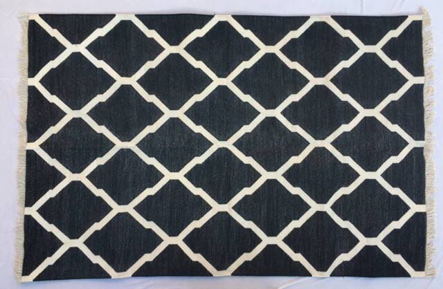 4x6 Cotton Black & White Rug Dhurrie - Flat Weave Hand Woven - image 1