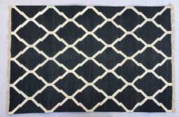 4x6 Cotton Black & White Rug Dhurrie - Flat Weave Hand Woven - thumbnail 1