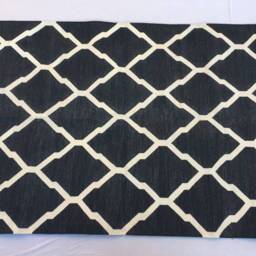 4x6 Cotton Black & White Rug Dhurrie - Flat Weave Hand Woven - thumbnail 3