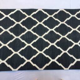 4x6 Cotton Black & White Rug Dhurrie - Flat Weave Hand Woven - thumbnail 2