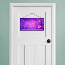 Personalised Neon Print Room Sign - Purple Pink Star Theme. Gloss Metal Wall Art - thumbnail 3