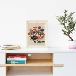 Dare To Dream - Motivational Quote With Flowers, Vintage Book Page, Positive Print, Inspirational Art 205 - thumbnail 2