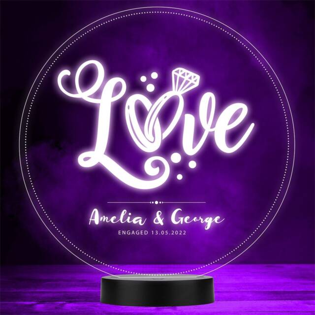 Love Engagement Rings Round Personalised Gift Colour Changing Night Light - image 1