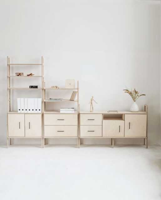 Mid Century Modern Plywood Bookcase With Drawers Modular Wall Unit - image 1