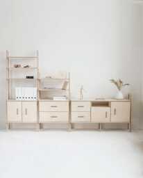 Mid Century Modern Plywood Bookcase With Drawers Modular Wall Unit