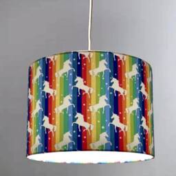 New Hq Children's Room Rainbow Strips With Unicorn Print Lamp Shade Pendant Light Multicoloured - thumbnail 2