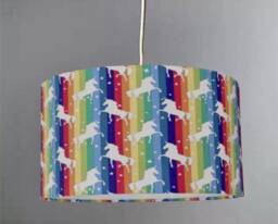 New Hq Children's Room Rainbow Strips With Unicorn Print Lamp Shade Pendant Light Multicoloured