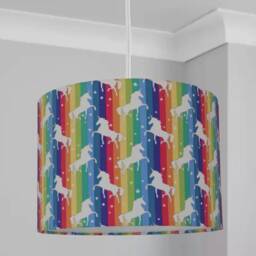 New Hq Children's Room Rainbow Strips With Unicorn Print Lamp Shade Pendant Light Multicoloured - thumbnail 3