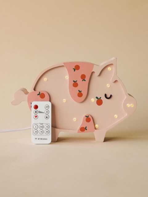 Cute Pink Piggy Night Light For Baby Room - Personalized Wooden Farm Animal Lamp, Handmade Eco Friendly Led Nursery Lights - image 1