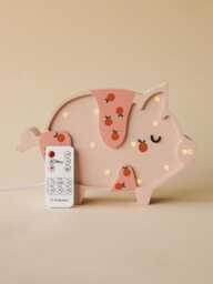 Cute Pink Piggy Night Light For Baby Room - Personalized Wooden Farm Animal Lamp, Handmade Eco Friendly Led Nursery Lights