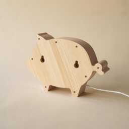 Cute Pink Piggy Night Light For Baby Room - Personalized Wooden Farm Animal Lamp, Handmade Eco Friendly Led Nursery Lights - thumbnail 4