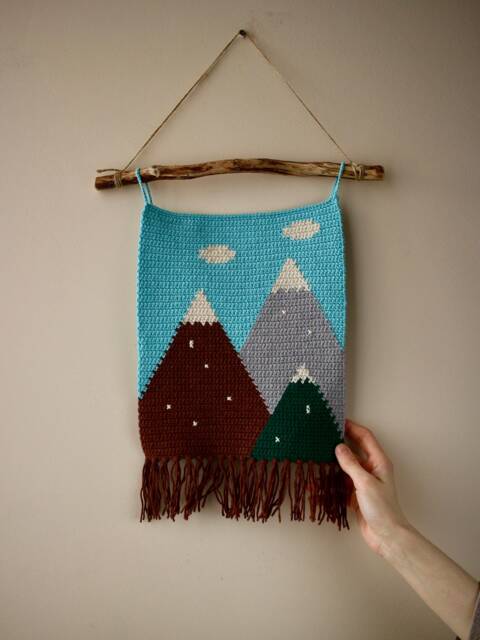 Crochet Mountains Wall Hanging - Handmade Home Decor Tapestry Wall Decor - image 1