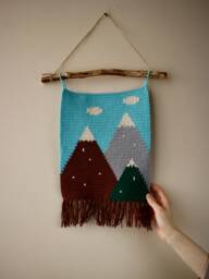 Crochet Mountains Wall Hanging - Handmade Home Decor Tapestry Wall Decor - thumbnail 1