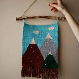 Crochet Mountains Wall Hanging - Handmade Home Decor Tapestry Wall Decor - thumbnail 2