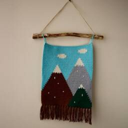 Crochet Mountains Wall Hanging - Handmade Home Decor Tapestry Wall Decor - thumbnail 4