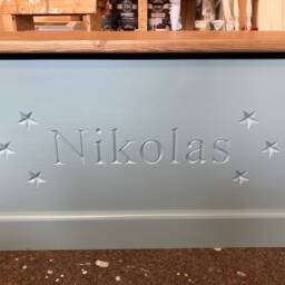 Handmade, Personalised Solid Wood Toy Box, 3 Star Design With Soft Closing Lid - thumbnail 2