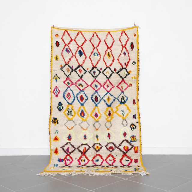 Colorful Moroccan Rug - 6.8x3.8 Ft - Handmade Berber Wool Carpet Diamond Tribal Area - image 1