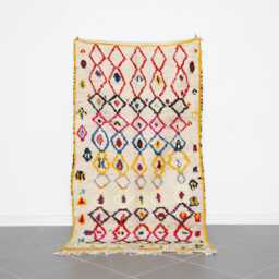 Colorful Moroccan Rug - 6.8x3.8 Ft - Handmade Berber Wool Carpet Diamond Tribal Area - thumbnail 1