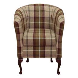 Handmade Luxury Tartan Tub Barrel Chair in Balmoral Mulberry Fabric - thumbnail 2