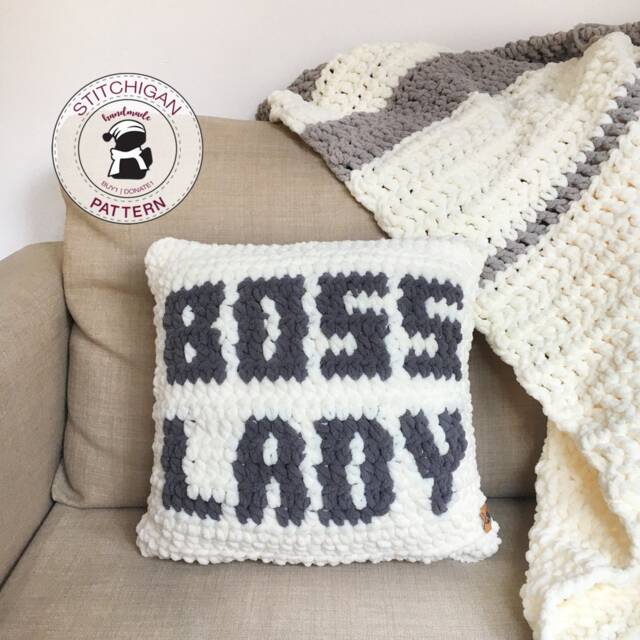 Boss Lady Pillow Crochet Pattern Home Decor Diy Gift - PDF Download - image 1