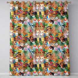 Cute Hawaiian Kids Teal Background Tiki Beach Summer Cartoon Seamless Pattern Readymade Eyelet Ring Top Thermal 100% Blackout Curtains - thumbnail 2