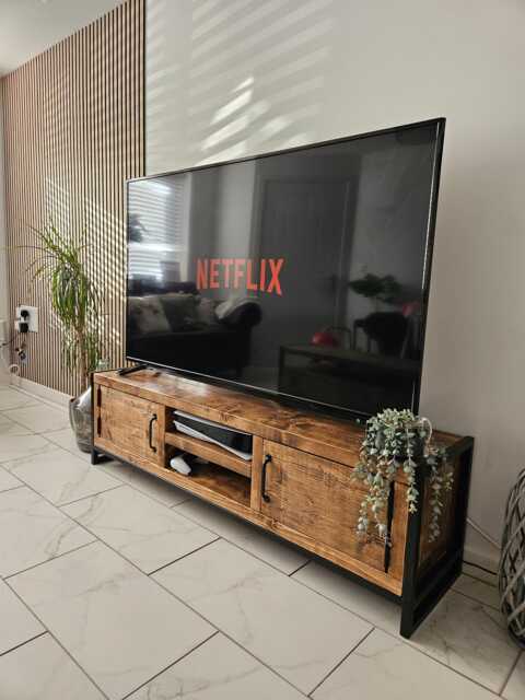 Industrial Rustic Tv Media Unit - UK Made Steel Wood Entertainment Console Handmade Cabinet - image 1