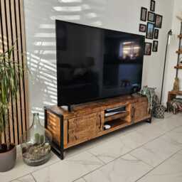Industrial Rustic Tv Media Unit - UK Made Steel Wood Entertainment Console Handmade Cabinet - thumbnail 2