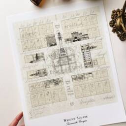 Wright Square Savannah Map No. 4 - Art Print Historic City Architecture Savannah Wedding Graduation Realtor Anniversary Gift Georgia - thumbnail 3