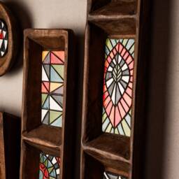 Ceramic Wall Art Set Of 5 - Handmade Framed Tiles Made To Order Stairway - thumbnail 2