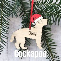 Personalised Cockapoo Christmas Ornament Hand-Painted Santa Hat, Laser Engraved - thumbnail 1