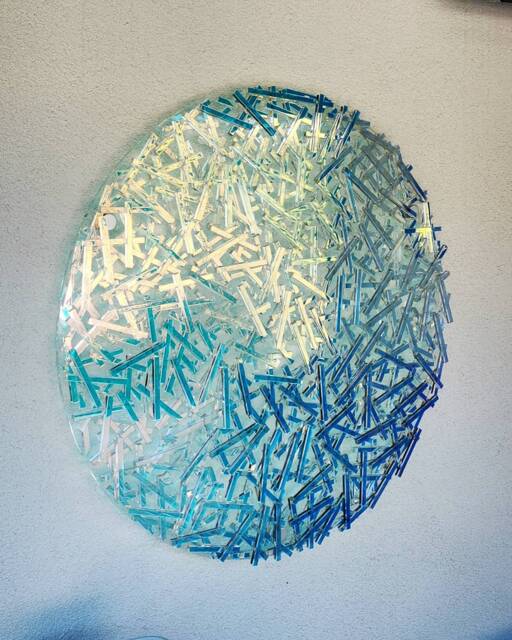 Iridescent Blue Moon Artwork Round Acrylic Wall Hanging - image 1