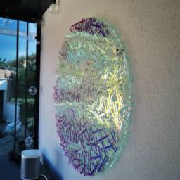 Iridescent Blue Moon Artwork Round Acrylic Wall Hanging - thumbnail 4