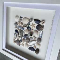 Cornish Blue/White Coastal Square Wall Art Framed Shell Picture Bathroom Decor Handmade in Cornwall - thumbnail 4