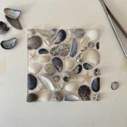 Cornish Blue/White Coastal Square Wall Art Framed Shell Picture Bathroom Decor Handmade in Cornwall - thumbnail 3