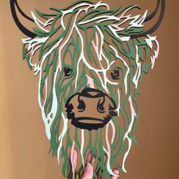 Geometric Highland Cow, Cow Wooden Wall Art, Geometric Modern Rainbow - thumbnail 2