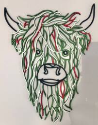 Geometric Highland Cow, Cow Wooden Wall Art, Geometric Modern Rainbow - thumbnail 1