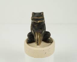 Frog Playing Cymbals Statue, 2.7 Inch Bronze Figurine, Handicraft, Miniature, Art, Tabletop Decor, Musician, Animal, Gift For Artist