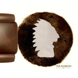 Faux Fur Round Area Rug - American Indian Head Art, Hand Sewn - thumbnail 4