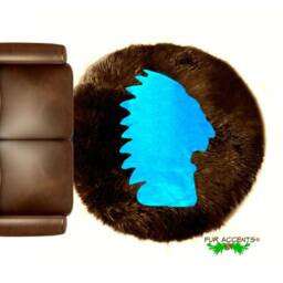 Faux Fur Round Area Rug - American Indian Head Art, Hand Sewn - thumbnail 2