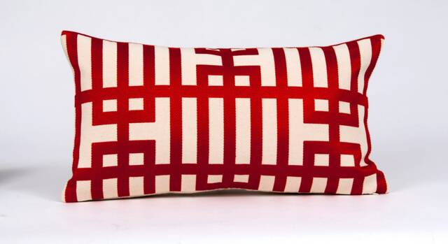 Geometric Lumbar Pillow Cover, Kravet Couture Red Orange Fabric - image 1