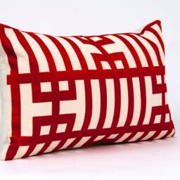 Geometric Lumbar Pillow Cover, Kravet Couture Red Orange Fabric - thumbnail 2