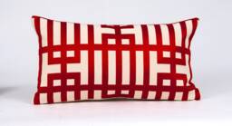 Geometric Lumbar Pillow Cover, Kravet Couture Red Orange Fabric - thumbnail 1