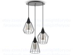 3 Cages Industrial Pendant Light Cluster Chandelier Cage Light Lantern Modern Lighting Kitchen